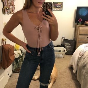 Tie up scalloped body suit